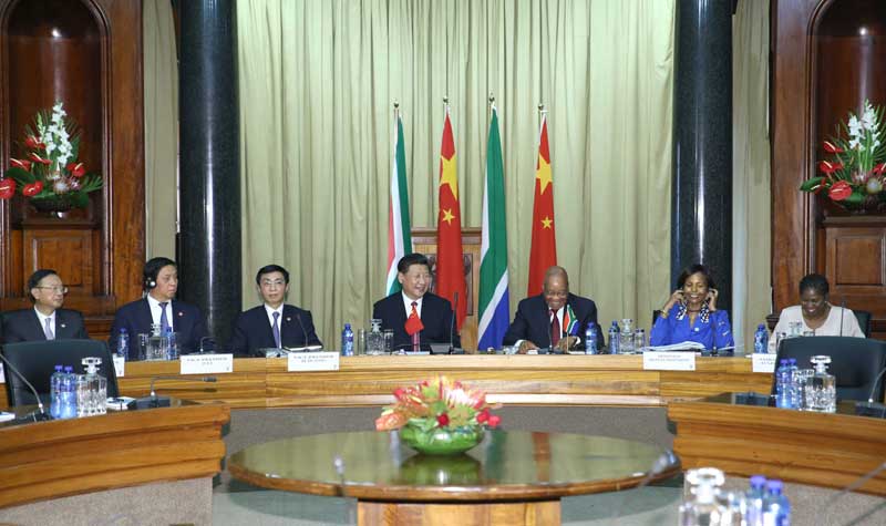 12月2日，國家主席習(xí)近平在比勒陀利亞同南非總統(tǒng)祖馬舉行會談。新華社記者 馬佔成 攝