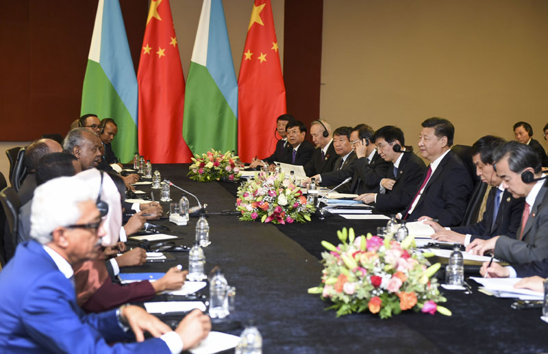 12月3日，國家主席習(xí)近平在約翰內(nèi)斯堡會見吉布提總統(tǒng)蓋萊。新華社記者 謝環(huán)馳  攝