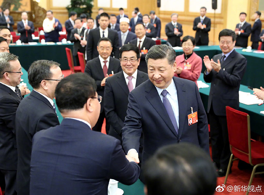 3月7日，中共中央總書記、國家主席、中央軍委主席習(xí)近平參加十三屆全國人大二次會議甘肅代表團(tuán)的審議。 新華社記者 鞠鵬 攝