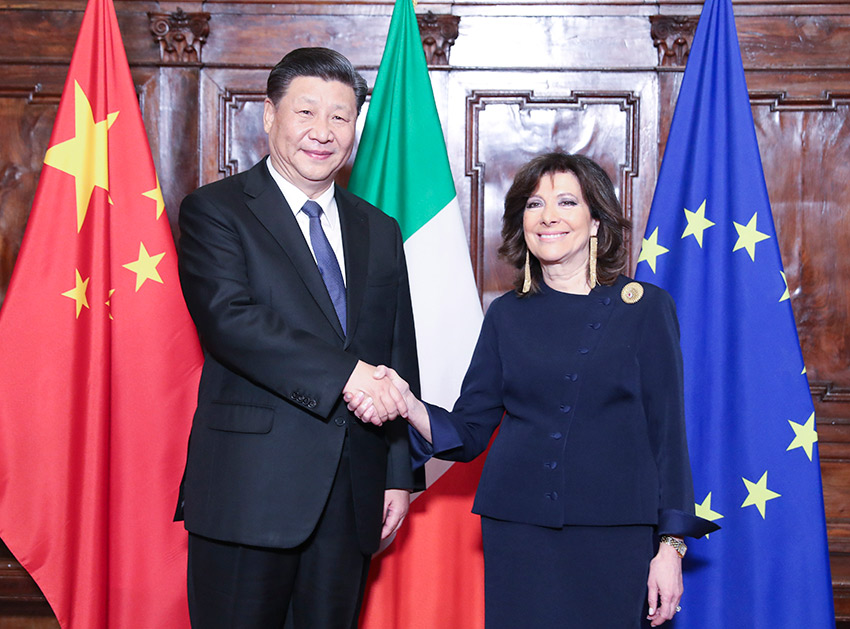 3月22日，國(guó)家主席習(xí)近平在羅馬會(huì)見(jiàn)意大利參議長(zhǎng)卡塞拉蒂。 新華社記者 姚大偉 攝