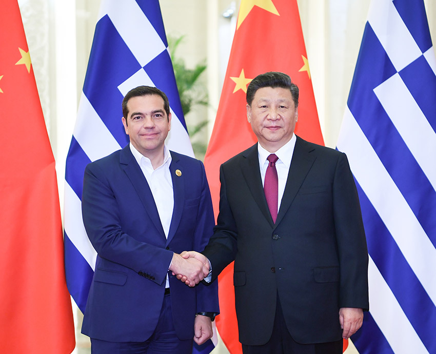 4月26日，國家主席習(xí)近平在北京人民大會堂會見希臘總理齊普拉斯。新華社記者 張領(lǐng) 攝