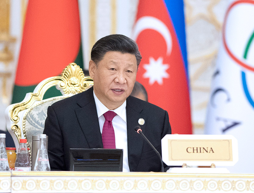 6月15日，亞洲相互協(xié)作與信任措施會議第五次峰會在塔吉克斯坦首都杜尚別舉行。國家主席習近平出席峰會並發(fā)表題為《攜手開創(chuàng)亞洲安全和發(fā)展新局面》的重要講話。 新華社記者 謝環(huán)馳 攝