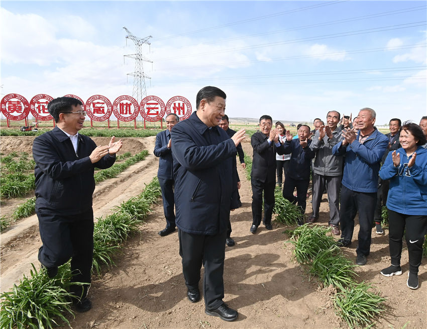 5月11日下午，正在山西考察的習(xí)近平總書記來(lái)到大同市雲(yún)州區(qū)有機(jī)黃花標(biāo)準(zhǔn)化種植基地，步入田間察看黃花長(zhǎng)勢(shì)，同正在勞作的村民親切交談。（攝影記者：李學(xué)仁、謝環(huán)馳、劉彬）