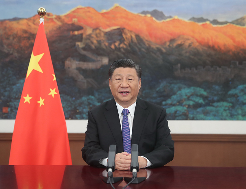 7月28日，國家主席習(xí)近平在亞洲基礎(chǔ)設(shè)施投資銀行第五屆理事會年會視頻會議開幕式上致辭。 新華社記者 鞠鵬 攝