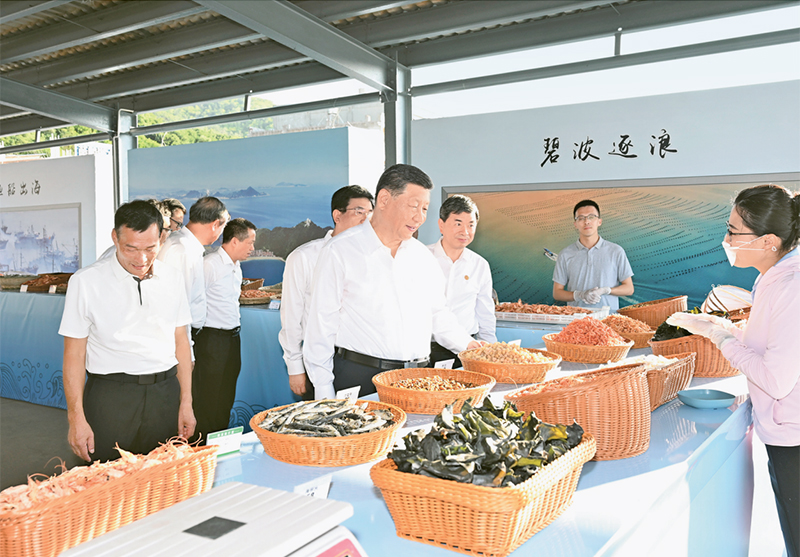 2024年10月15日至16日，中共中央總書(shū)記、國(guó)家主席、中央軍委主席習(xí)近平在福建考察。這是15日下午，習(xí)近平在漳州市東山縣陳城鎮(zhèn)澳角村考察時(shí)，了解海鮮干貨和漁獲產(chǎn)品交易情況。 新華社記者 謝環(huán)馳/攝